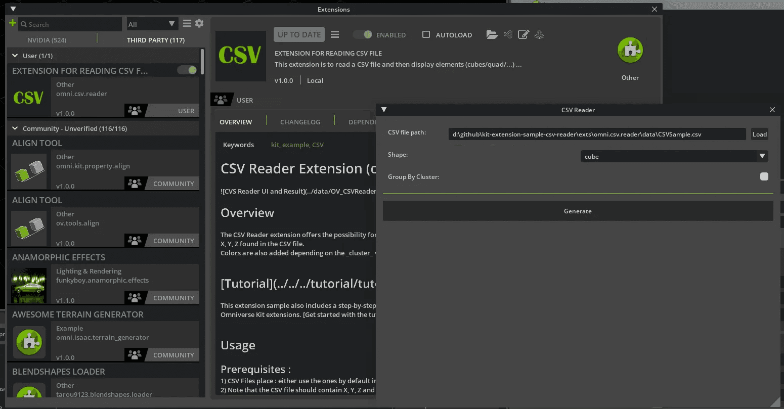 Read csv through csv reader extension